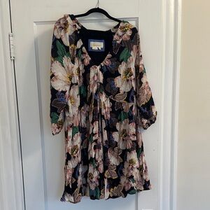 Anthropologie Black Floral Flowy Mini Dress